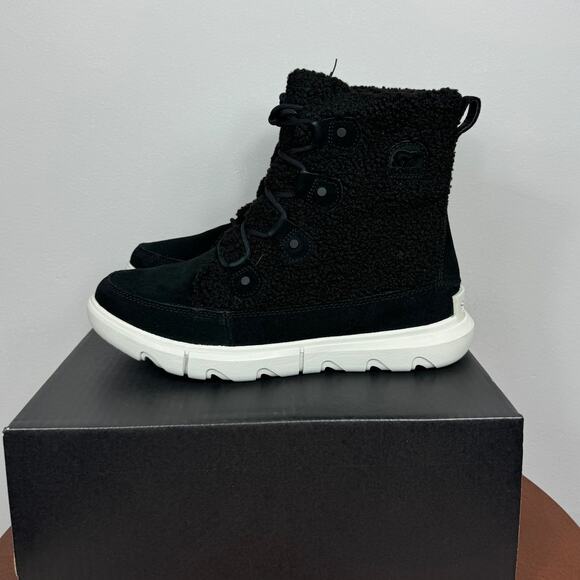 New Sorel Explorer Next Joan Cozy Boots in Black Suede/Faux Shearling Size 10 - Picture 5 of 9